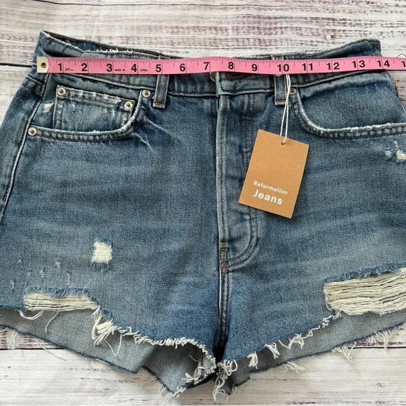 Reformation Jeans Womens Blue Dixie Fly Button High Rise Jeans Shorts Size 28 - Picture 6 of 8